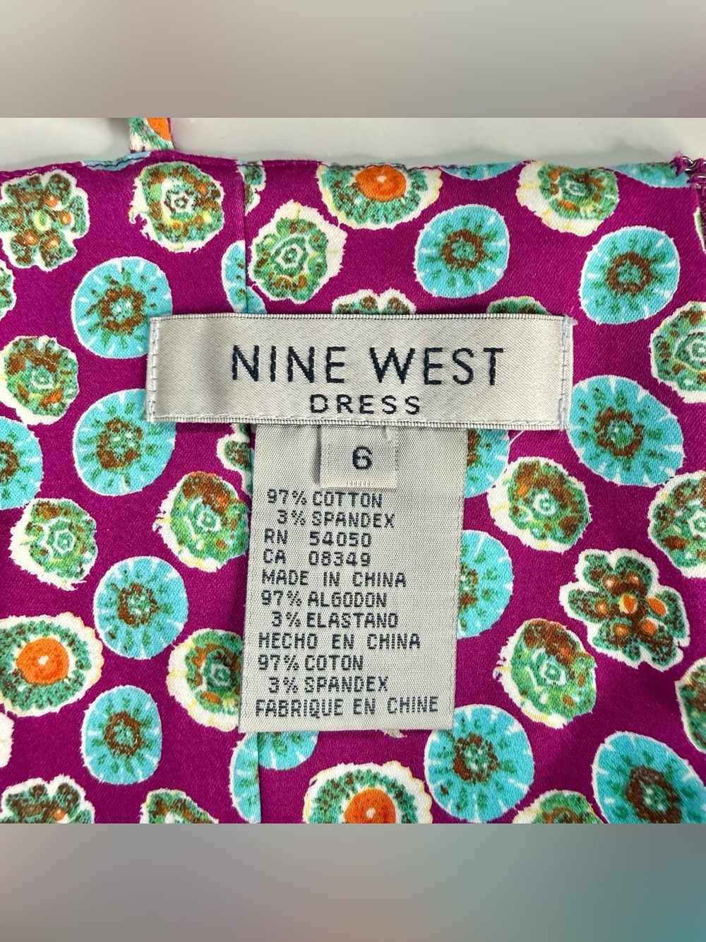VTG 9 WEST Size 6 Fit and Flare Adjustable Spaghetti Strap Sleeveless Print Dres - Picture 6 of 14